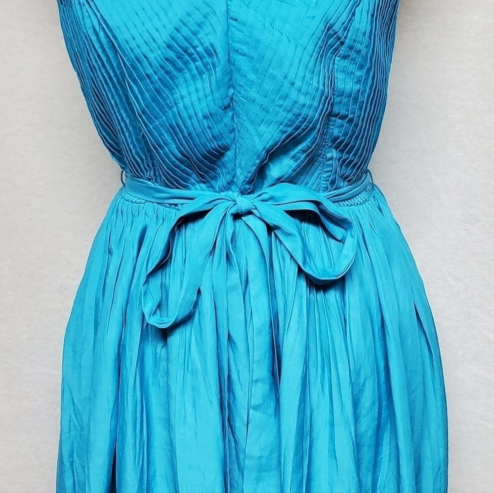 DO+BE Aqua Blue Pleated Deep V-neck Racerback Backless Tie-Waist Wide Leg Romper - Picture 5 of 15